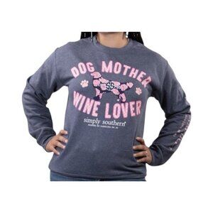 Simply Southern Preppy Blue Crew Neck Dog Mother Wine Lover Sweater Size Large